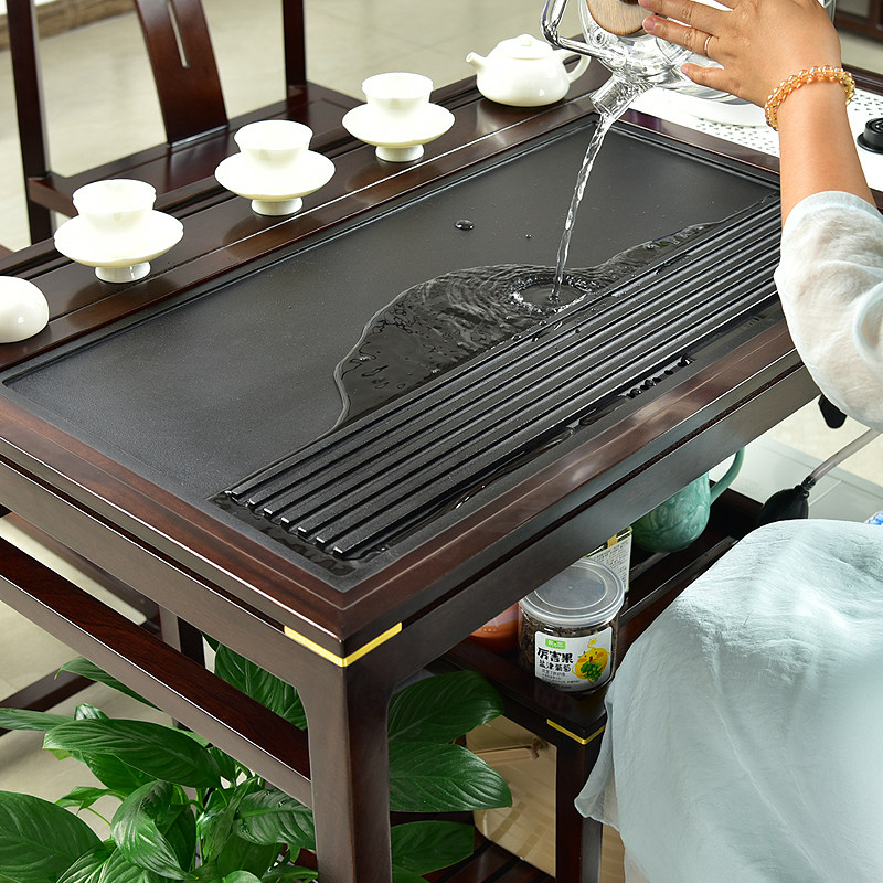 新中式茶桌茶台家用小q茶台1米茶几小户型阳台乌金石实木移动茶车