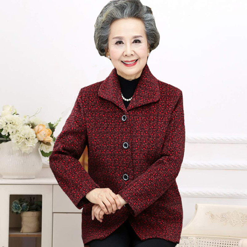 中老年人春秋装女60-70岁妈妈装长袖服装奶奶春秋款老人毛呢外套