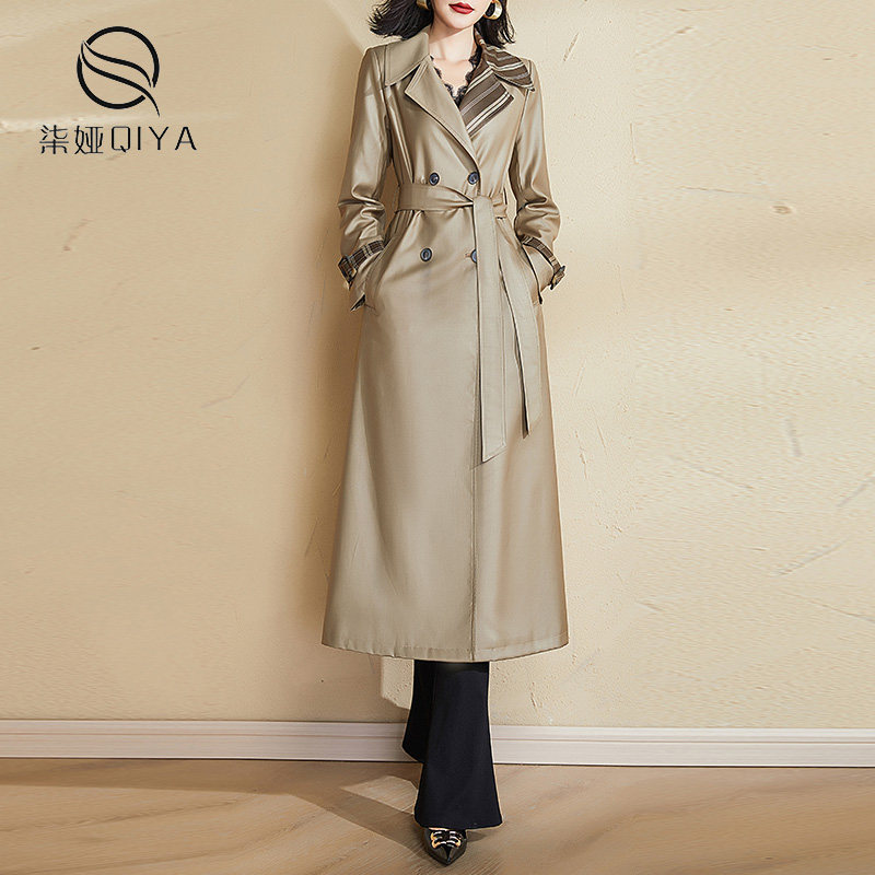设计感撞色风衣女2025年春季新款大衣显瘦修身收腰气质中长款外套