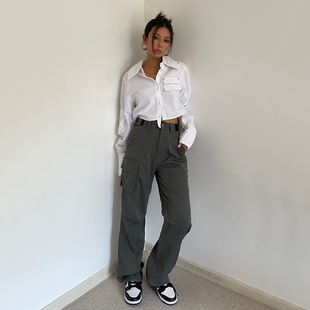 休闲裤 版 裤 可调节腰头三色通勤直筒工装 女街头显瘦百搭 型巨好