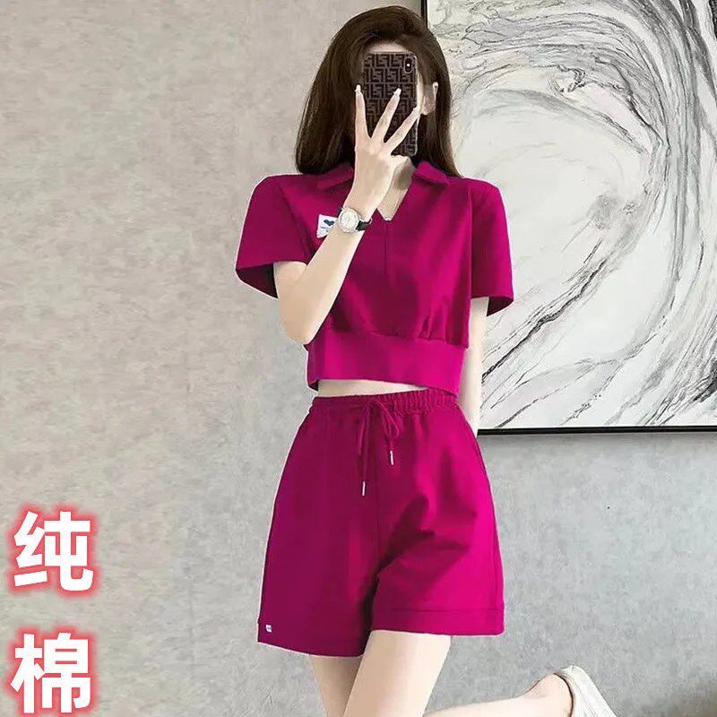 纯棉运动休闲套装女夏2022新款时尚洋气炸街减龄气质时髦两件套装