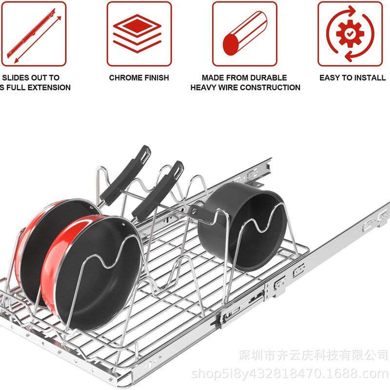 抽出式橱柜下滑动k锅分隔架滑出式炊具收纳锅架厨房用品架平底锅