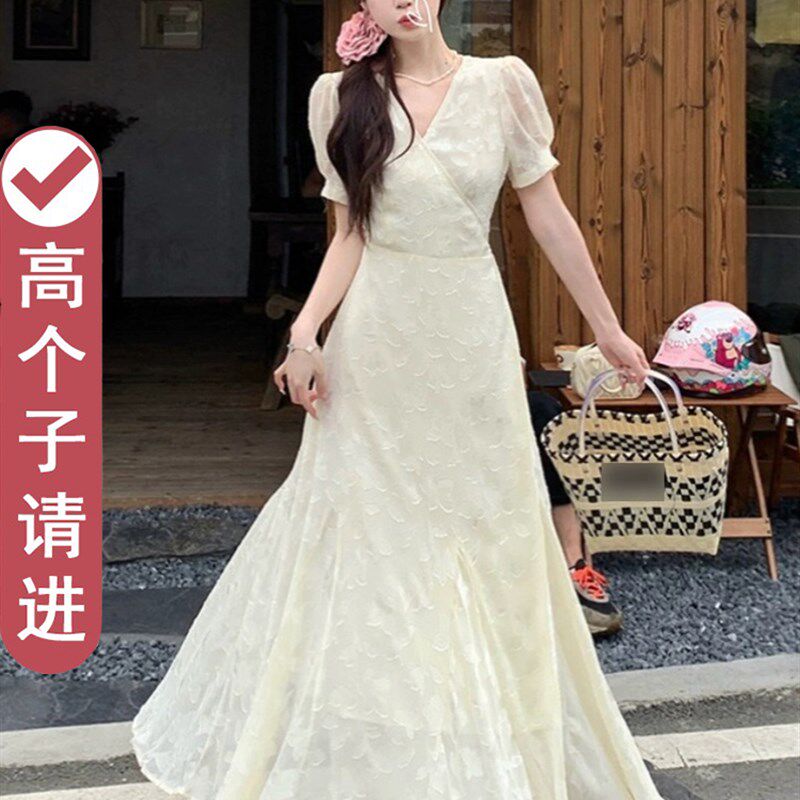 高个子加长版连衣裙女生艺术生奶乖超长款法式高级感到脚踝长裙子