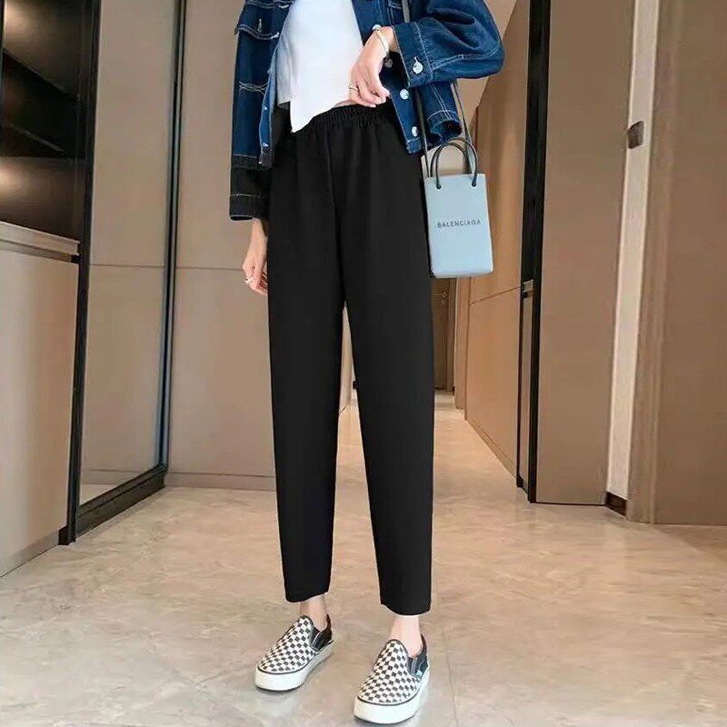 大码哈伦裤女春夏宽松休闲显瘦小脚裤胖mm高腰九分薄款萝卜裤子