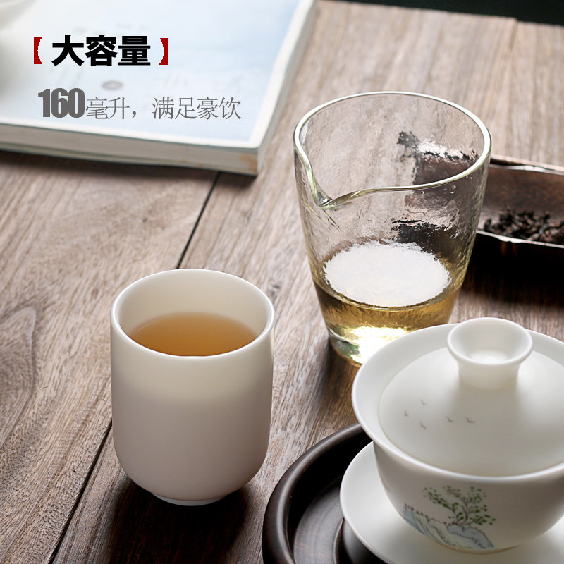160毫升超大号个茶杯素烧猪油白 功夫I茶具普洱红茶喝茶水杯白陶