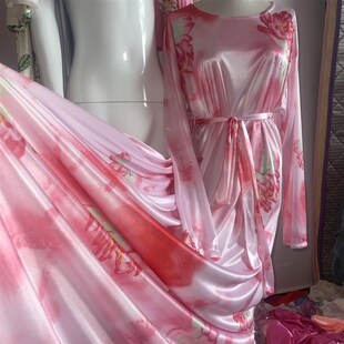 24新男女可穿大摆冰丝印花连衣裙长睡裙双面丝滑弹力睡衣裙渐变色