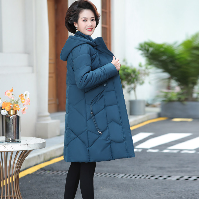 中年妈妈棉衣女中长款加肥加大码200斤羽绒棉服女冬装棉袄厚外套