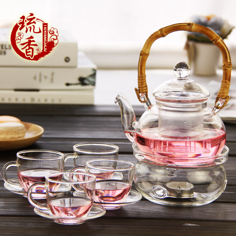 耐热玻璃茶具套装m泡茶壶过滤茶杯水壶提梁壶整套花茶茶具竹艺壶
