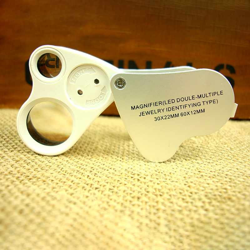 上海沪镜铝合金外壳放大镜双镜片LED珠宝30倍60倍高清品质9889