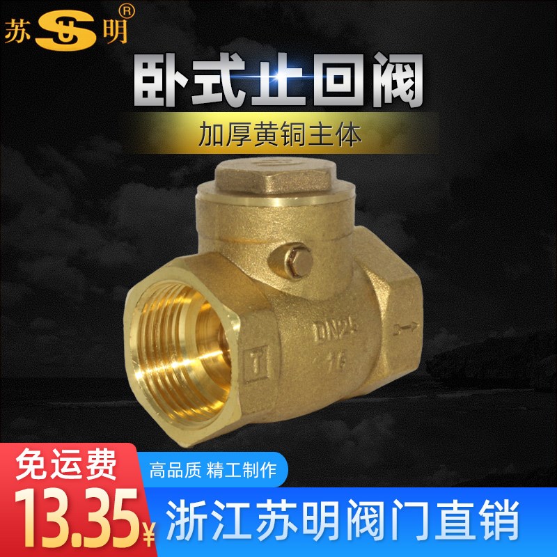 全铜卧式止回阀铜单向阀苏明水表前止逆阀4分20水泵单向阀1寸dn25