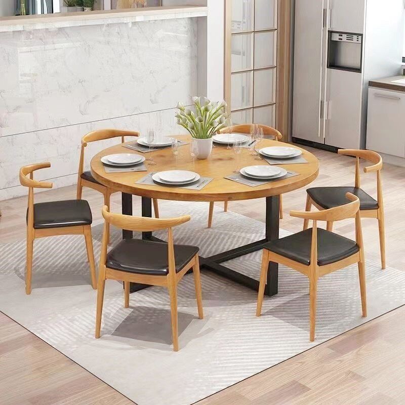 北欧实木餐桌圆形家用简约商用多人火锅饭店餐厅酒店大圆桌椅组合