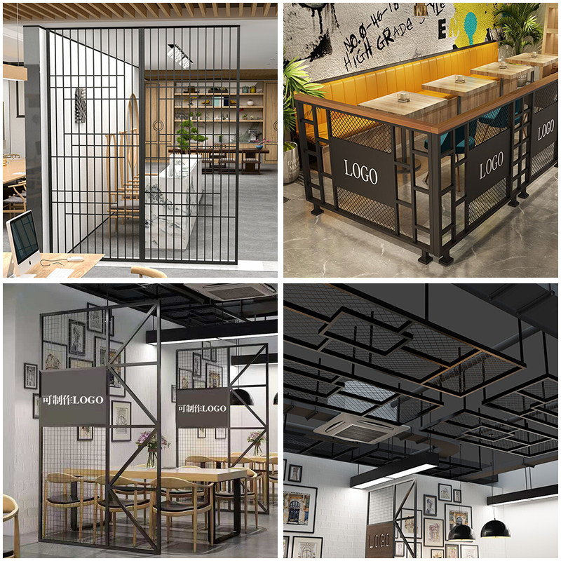 简约铁艺网格屏风办公室客v厅酒吧高矮隔断餐厅围栏花槽装饰绿植