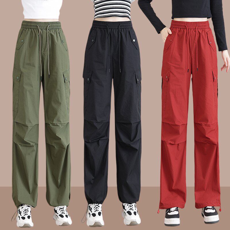 速干工装裤女2025新款冲锋小个子冰丝阔腿裤子夏季薄款束脚运动裤