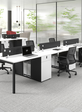 职员办公桌椅组合白色2人t4简约现代员工位桌办公室屏风办公桌工