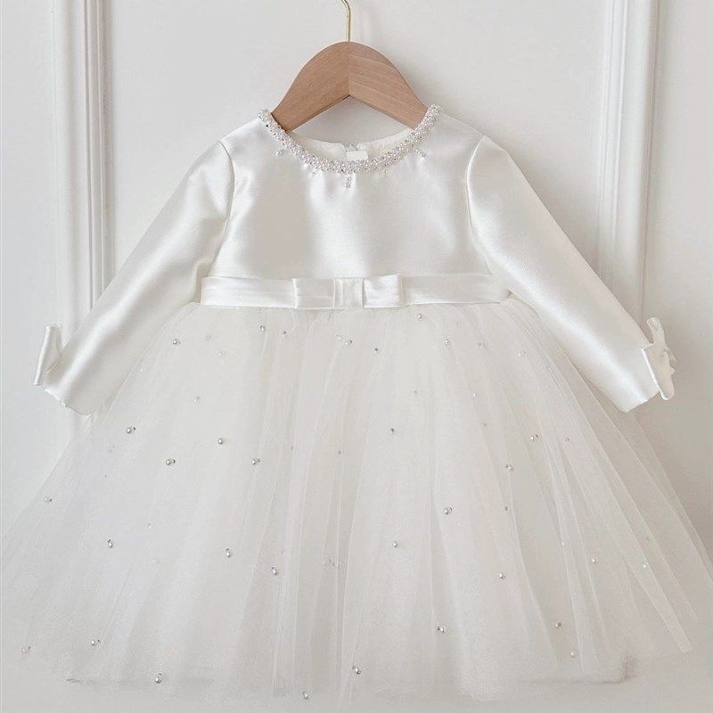 上新女宝周岁礼服裙秋冬长袖高端洋气女童婴儿小花童周岁百天生日