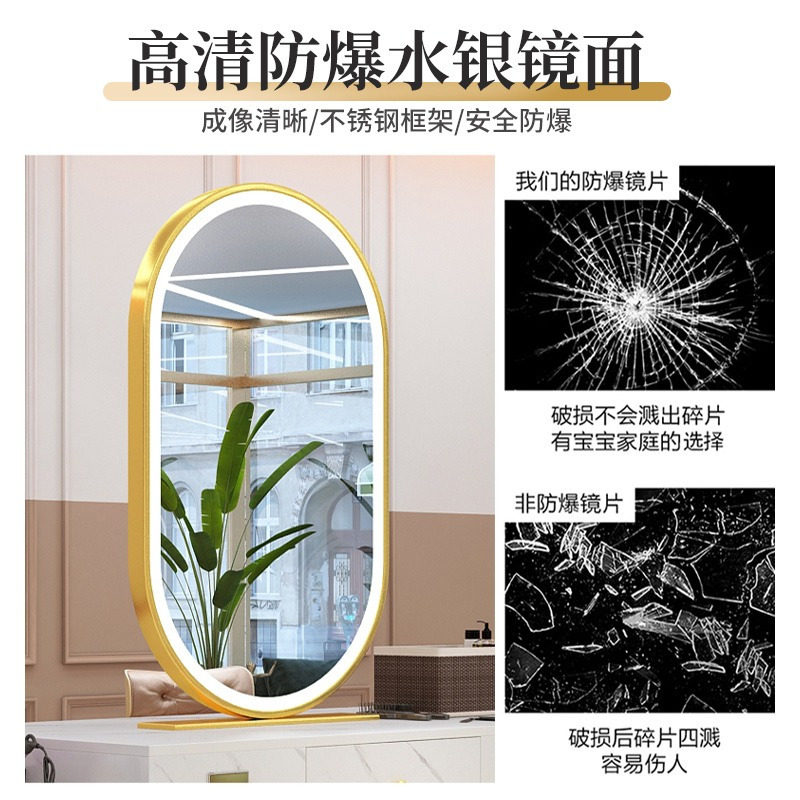 理发店镜台一体发廊大理石带灯烫染镜不L锈钢单面美发店剪发桌