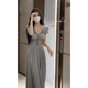 然然高个子女装加长版法式气质收腰超长款连衣裙到脚踝珊珊长裙子