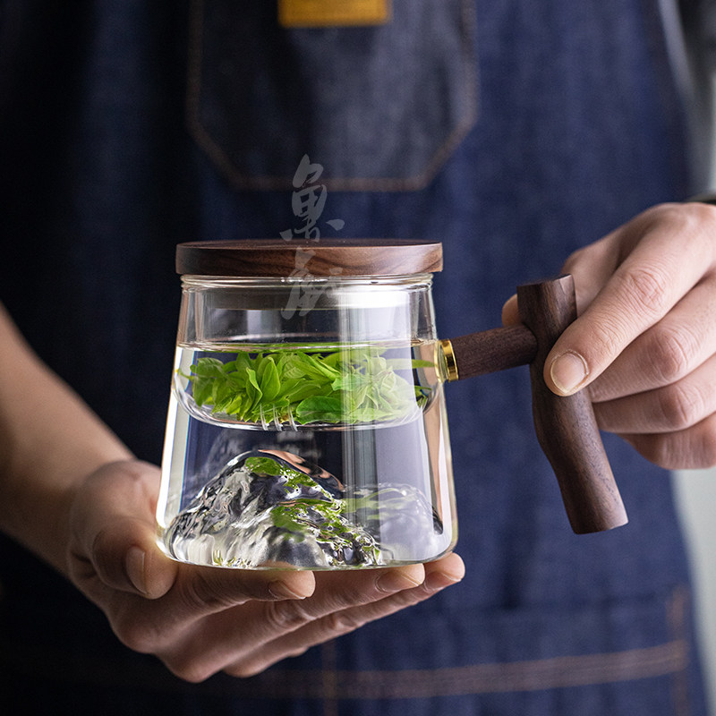 日式玻璃茶杯茶水l分离绿茶个人专用喝茶杯子办公室泡茶杯带把水