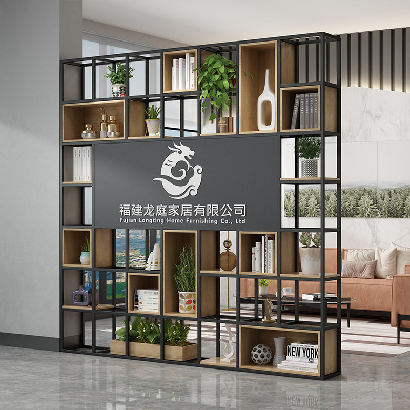 屏风隔断logo客厅玄关办公室前台装饰柜置物铁N艺背景架公司Logo