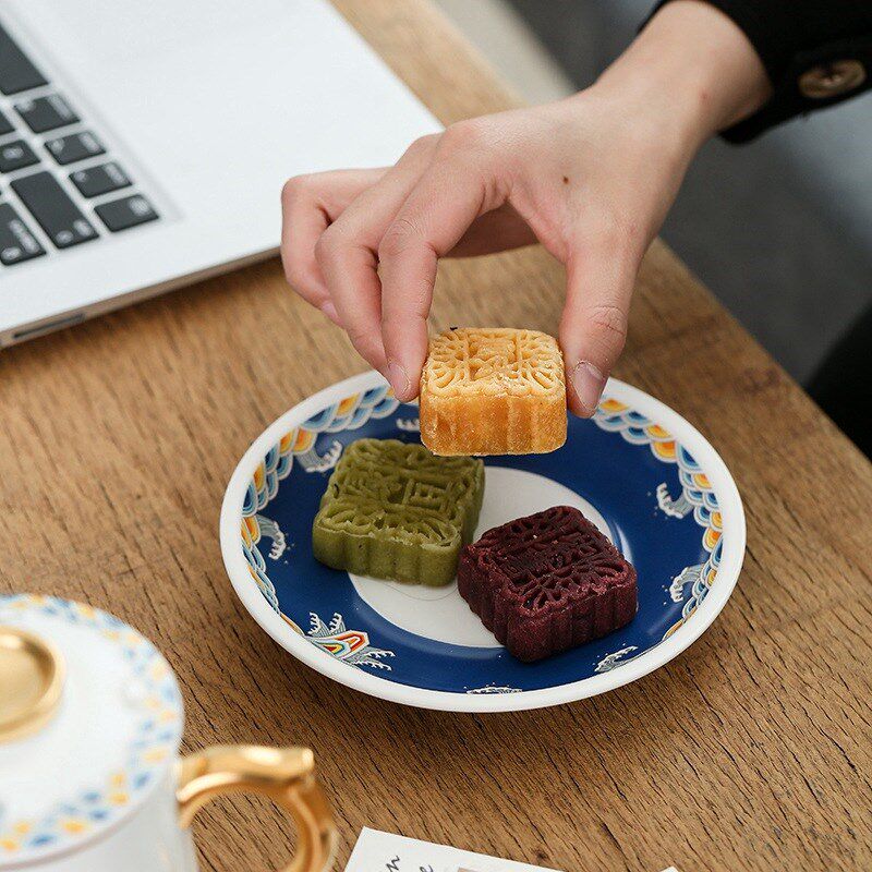 国潮风描金陶瓷四件套泡茶杯v带盖过滤杯垫茶水分离花茶杯办公水