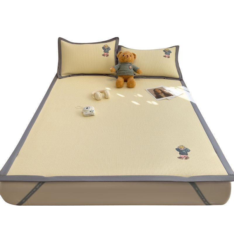 卡通刺绣冰豆豆凉席三件套a类凉感软席可水M洗空调席夏季单人席子