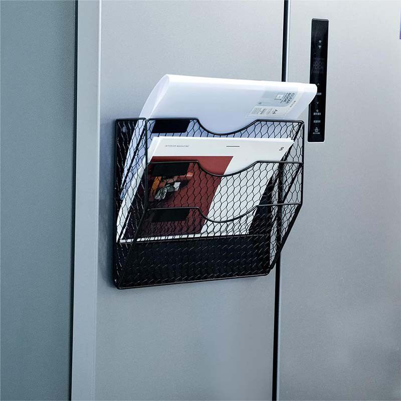 磁吸式铁艺c文件架三层斜底款强磁墙上A4文件框铁质网状办公收纳