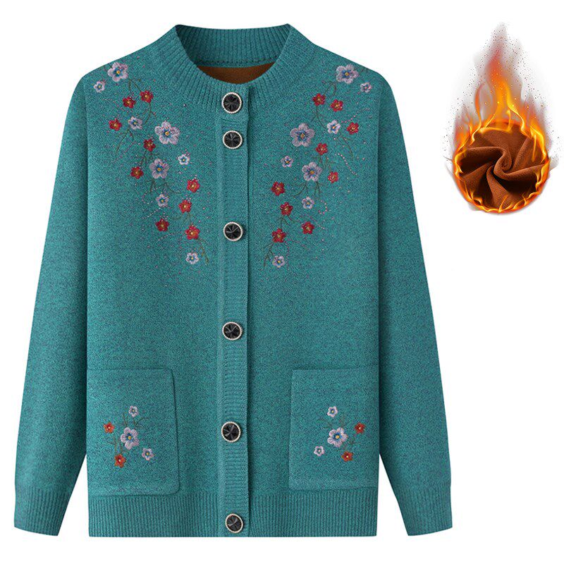 中老年开衫毛衣女装春秋新款妈妈装针织衫奶奶宽松加厚加绒外套冬