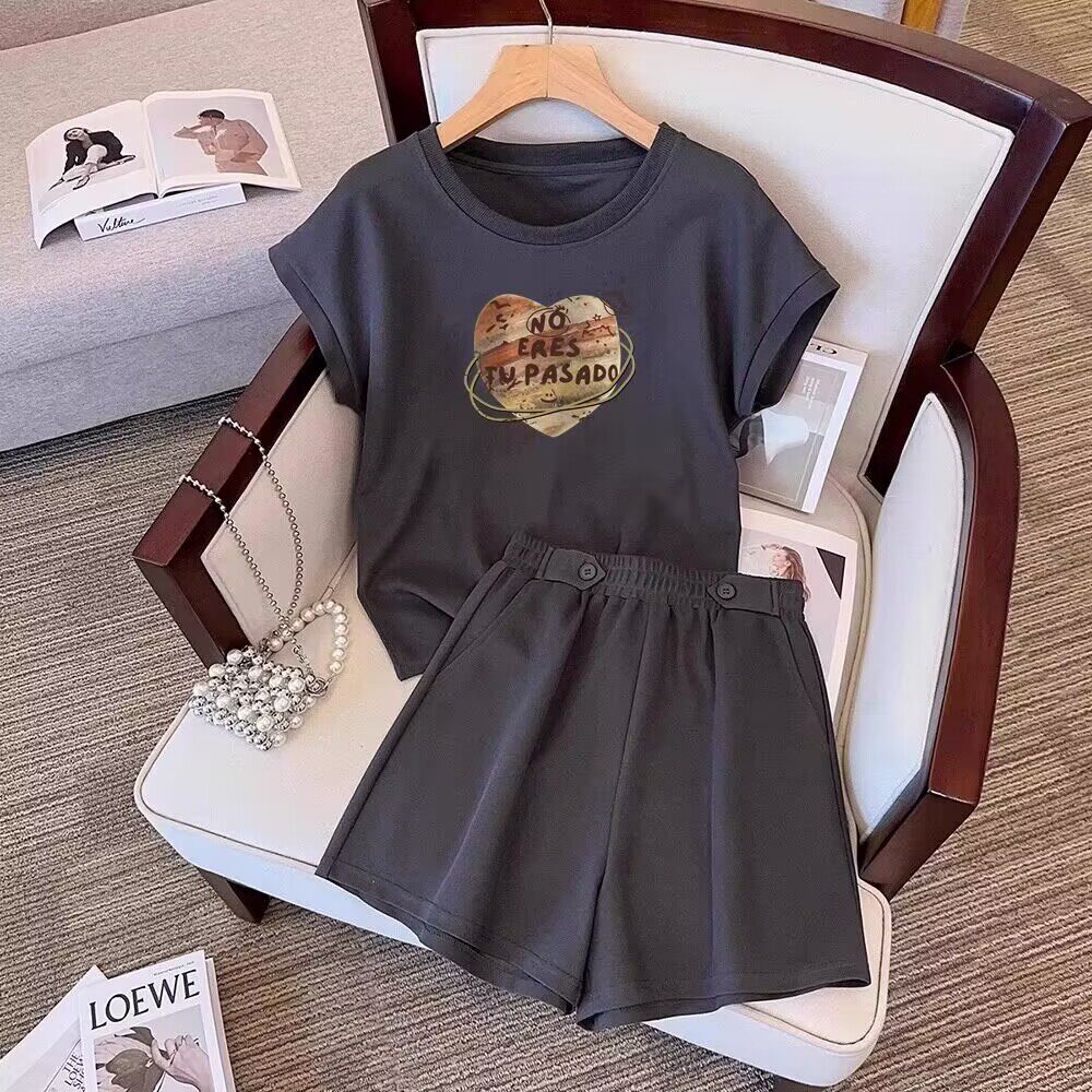 气质时尚休闲运动套装女夏季纯棉显瘦短袖短裤洋气宽松两件套跑步