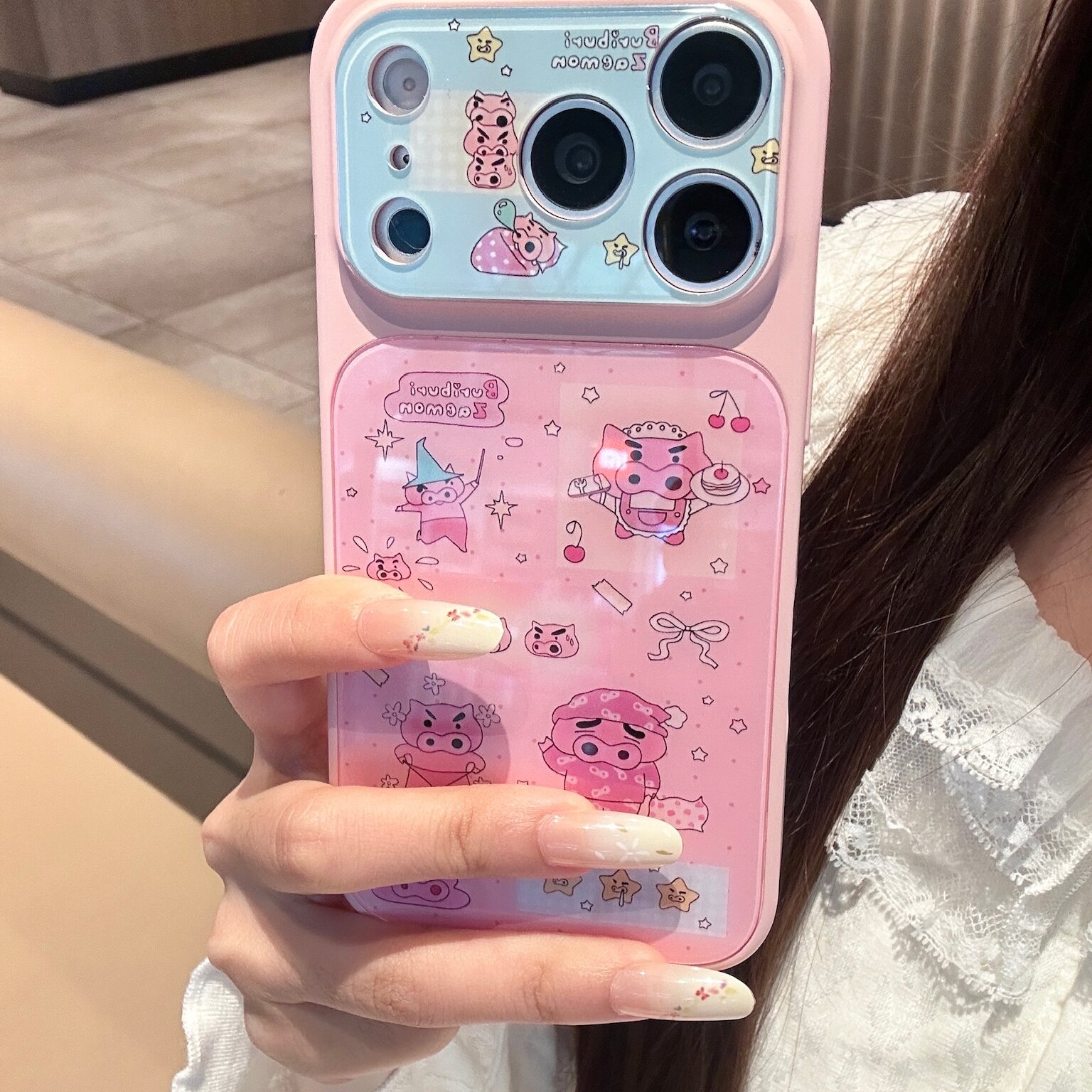 卡通粉波点睡衣睡帽小粉猪适用iPhone17promax手机壳苹果15新款16promax可爱卡通13女款14全包大视窗