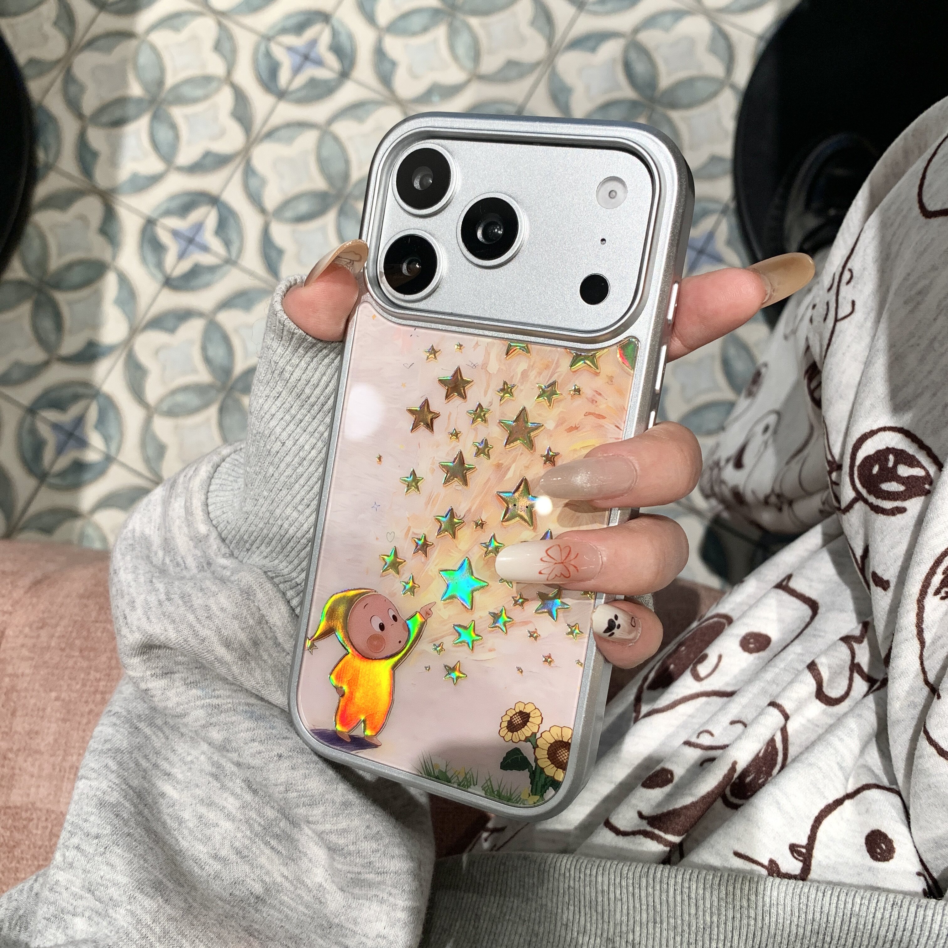 高级感鎏金星光星星男孩适用iPhone17promax手机壳苹果15pro新款16可爱卡通13女款14全包大视窗15防摔磁吸壳