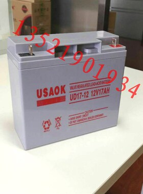 USAOK 12V17AH 铅酸免维护蓄电池UPS电源 太阳能 门禁 消防蓄电池