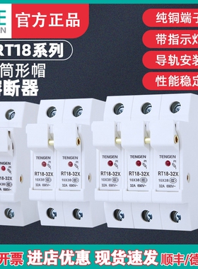 天正TENGEN保险丝熔断器底座RT18-32/63/125A带灯1P2P3P 10*38mm