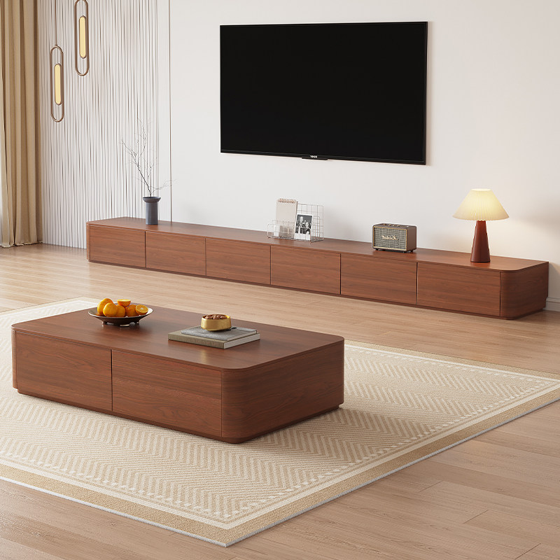 实木电视柜客厅茶几新款胡桃色电视柜落地新款时尚简约26cm电视柜