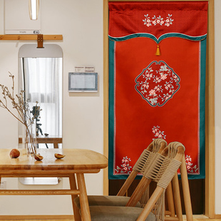 中式新年门帘隔断帘红色喜庆结婚装饰帘防水布艺免U打孔卧室遮挡