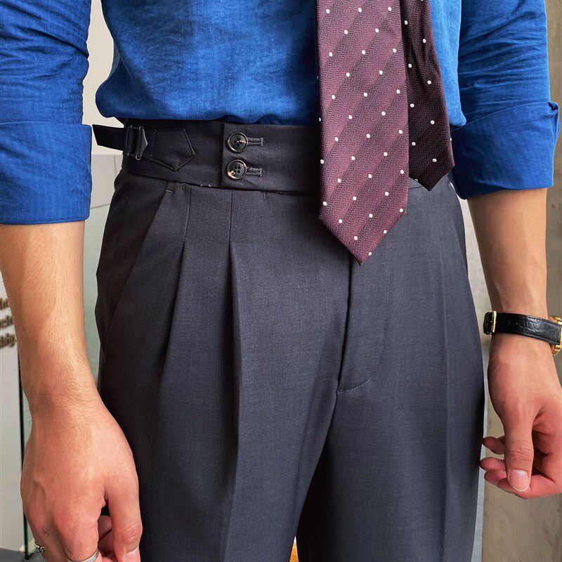 秋季款意式英伦那不勒斯男士休闲西裤直筒高腰九分裤百搭裤子潮男