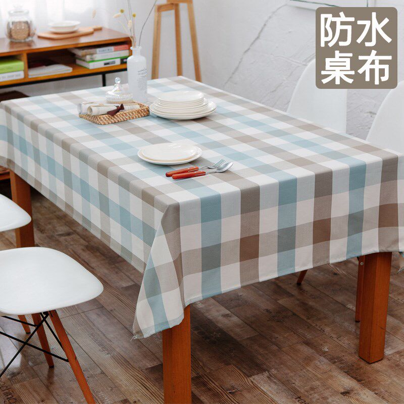 田园格子餐桌布茶几防水帆布桌布布艺书桌台布长方形现代简约文艺