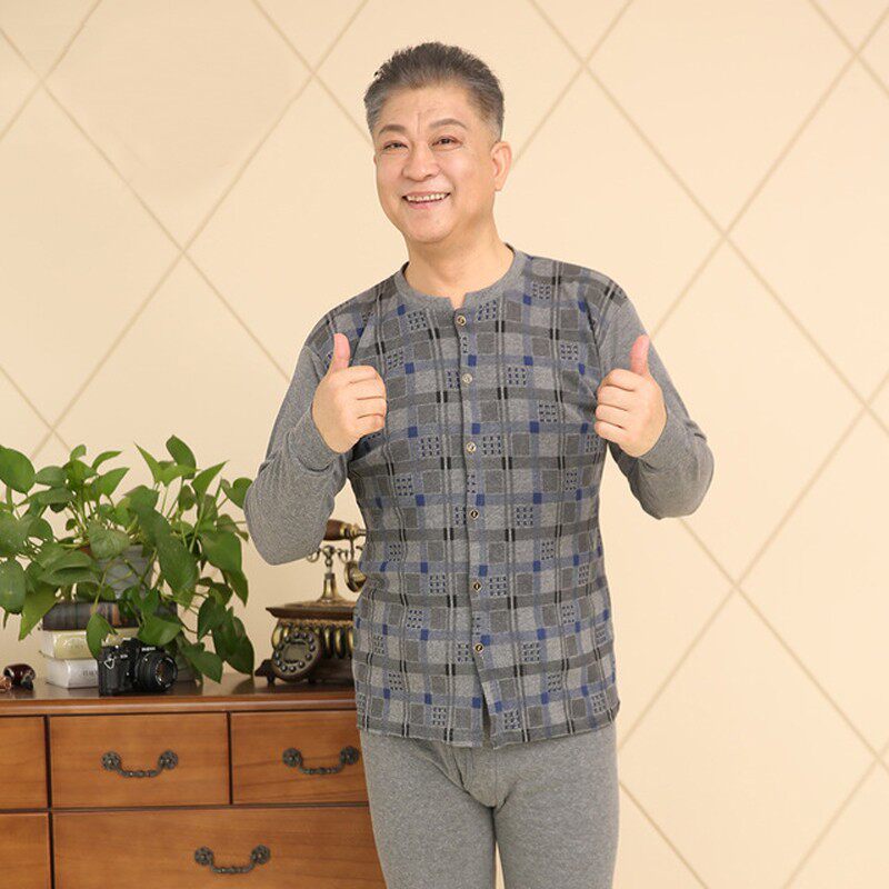 保暖内衣套装男中老年开衫纯棉大码秋衣秋裤爸爸老人薄中年棉毛衫