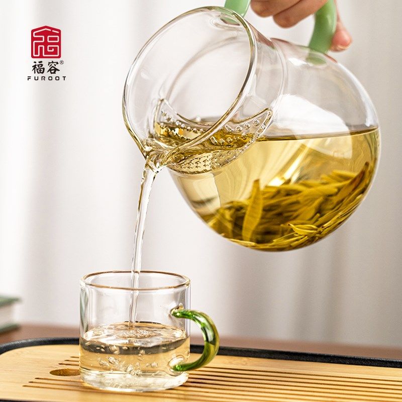 玻璃月牙公道杯茶水分离过t滤大容量绿茶泡茶杯茶漏一体茶具分茶