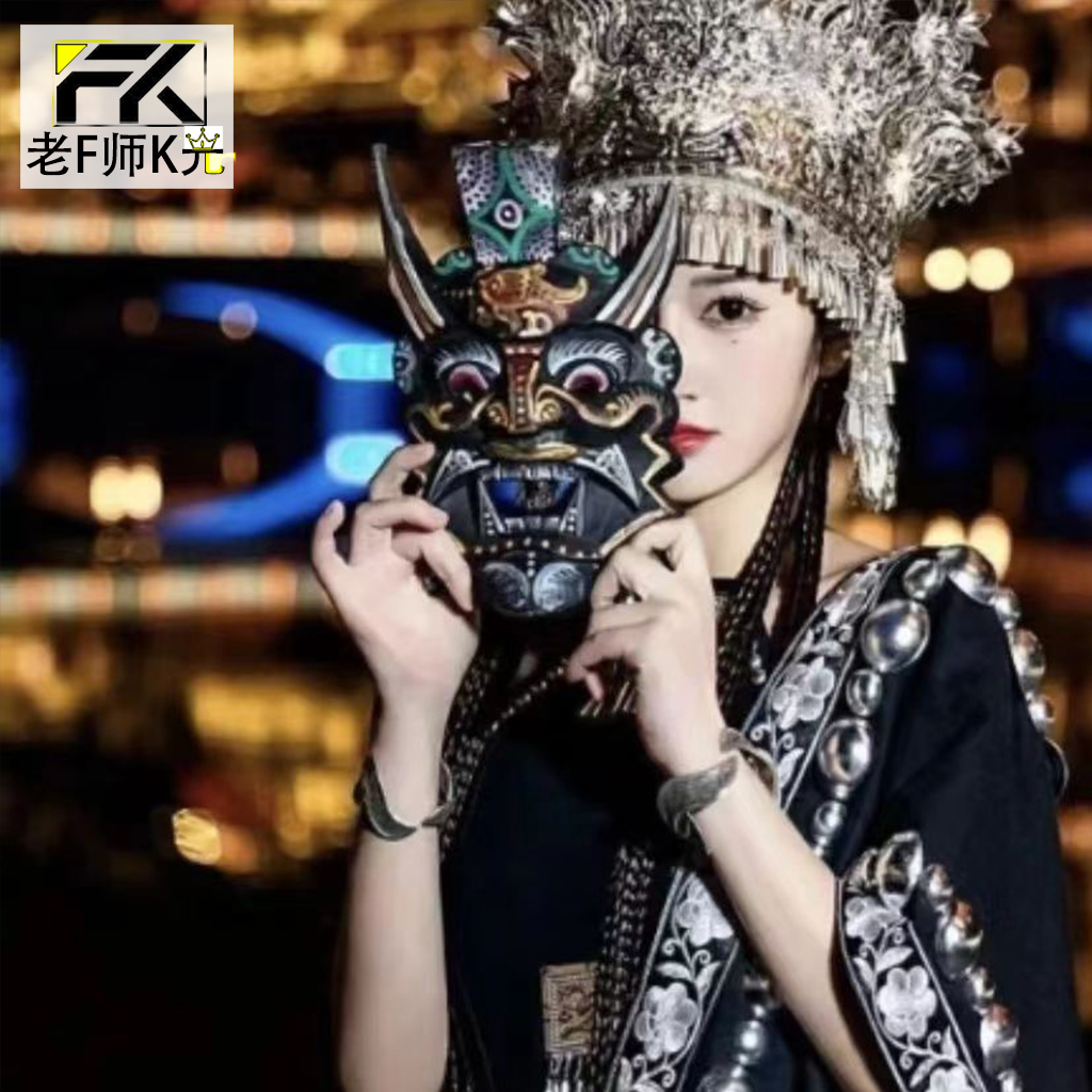 老F师K光傩戏面具纯手工彩绘面壳民间传承老F师过手巫傩面