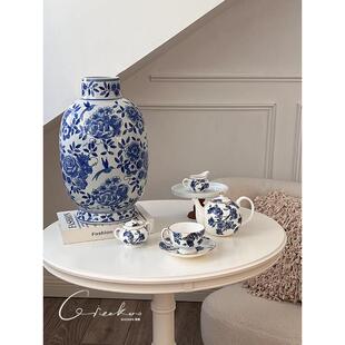 契阔家居 锦绣纳福大口径景德镇青花瓷陶瓷花瓶新中式玄关摆件