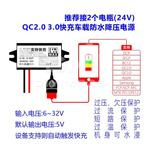 DC12V转5V降压模块手机快充60V48V24V12V转5V3A车载USB电源转换器