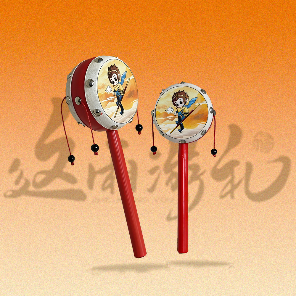 羊皮拨浪鼓木柄婴儿抓握摇鼓