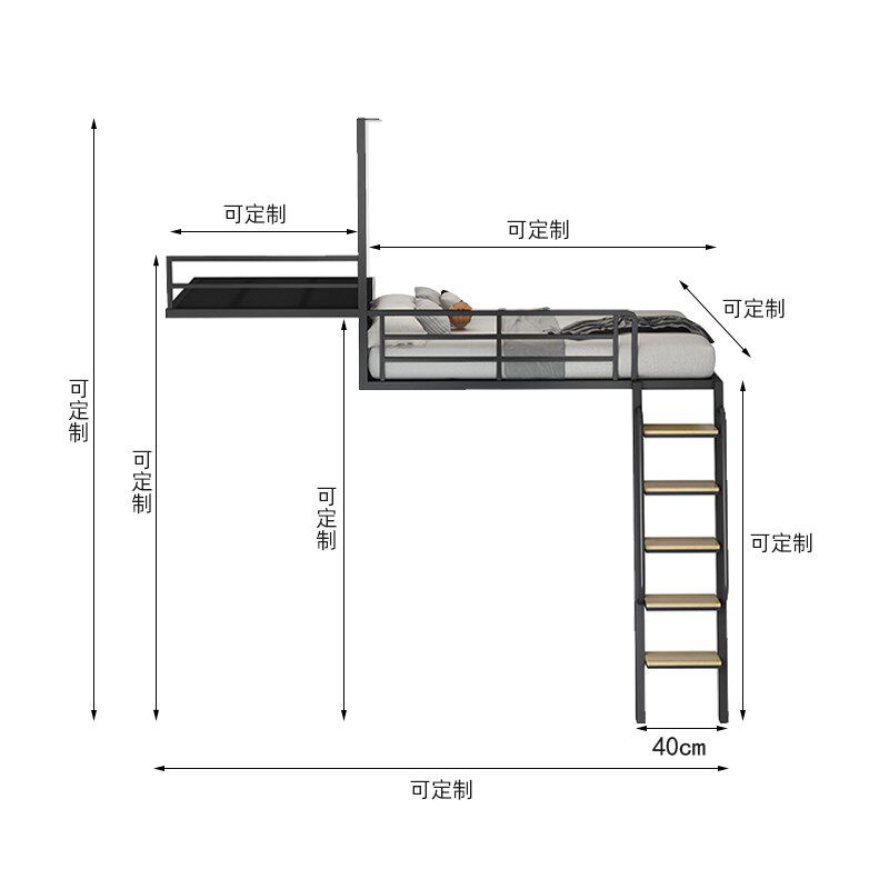 铁艺店铺隔层公寓阁楼式床复式二层高架床储物平台货架.吊床铁架