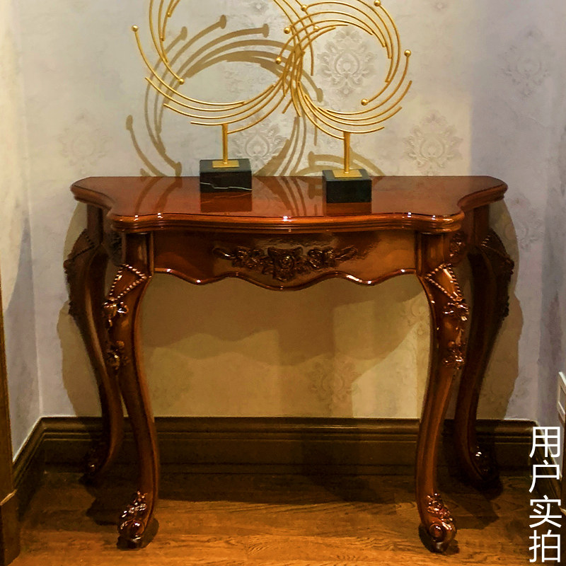 美式玄关桌子靠墙欧式玄关柜沙发后背柜背几墙边柜半W圆窄条案供
