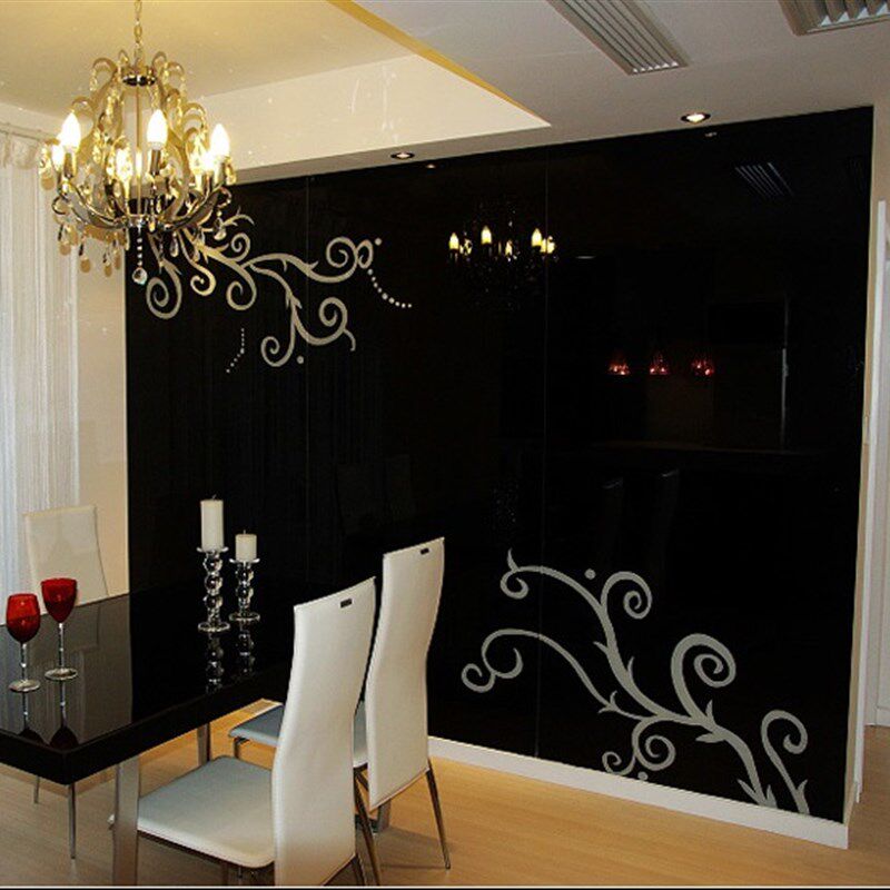 影视墙烤漆钢化艺术玻璃电视客厅餐厅桌面背景墙隐形门窗黑底白图