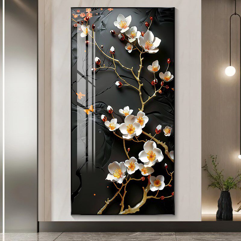 花鸟走廊玄关装饰画高档大气入y户门正对墙挂画现代简约立体感壁