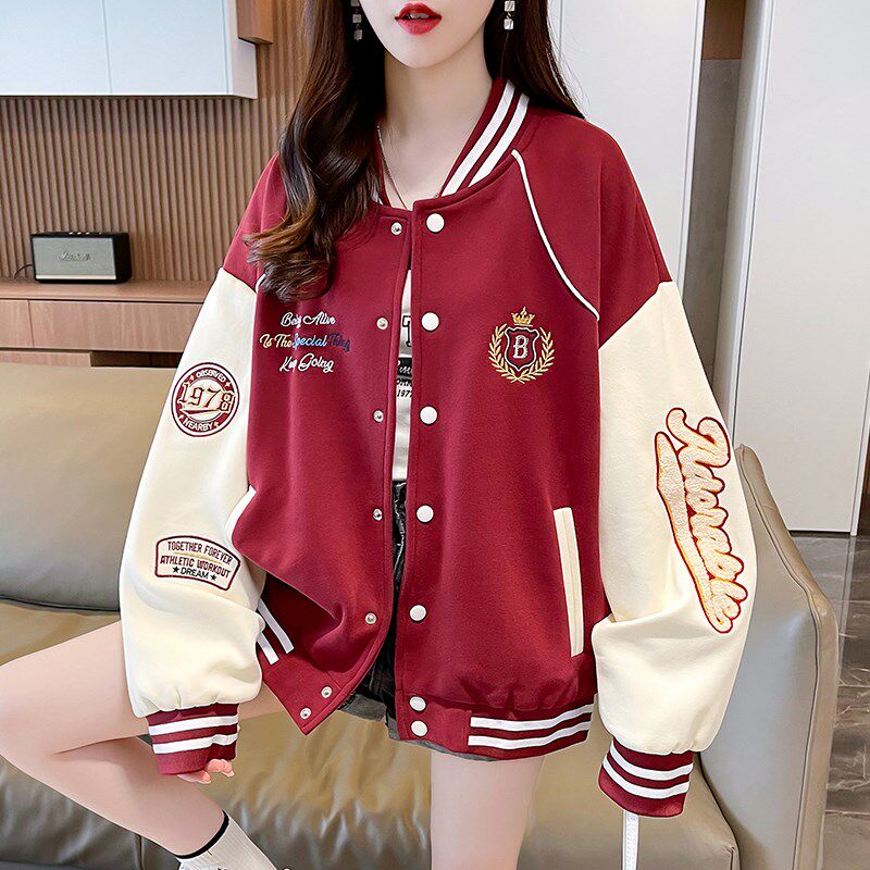 2024早秋季新款棒球服外套女装春秋夹克上衣初中学生大童休闲卫衣