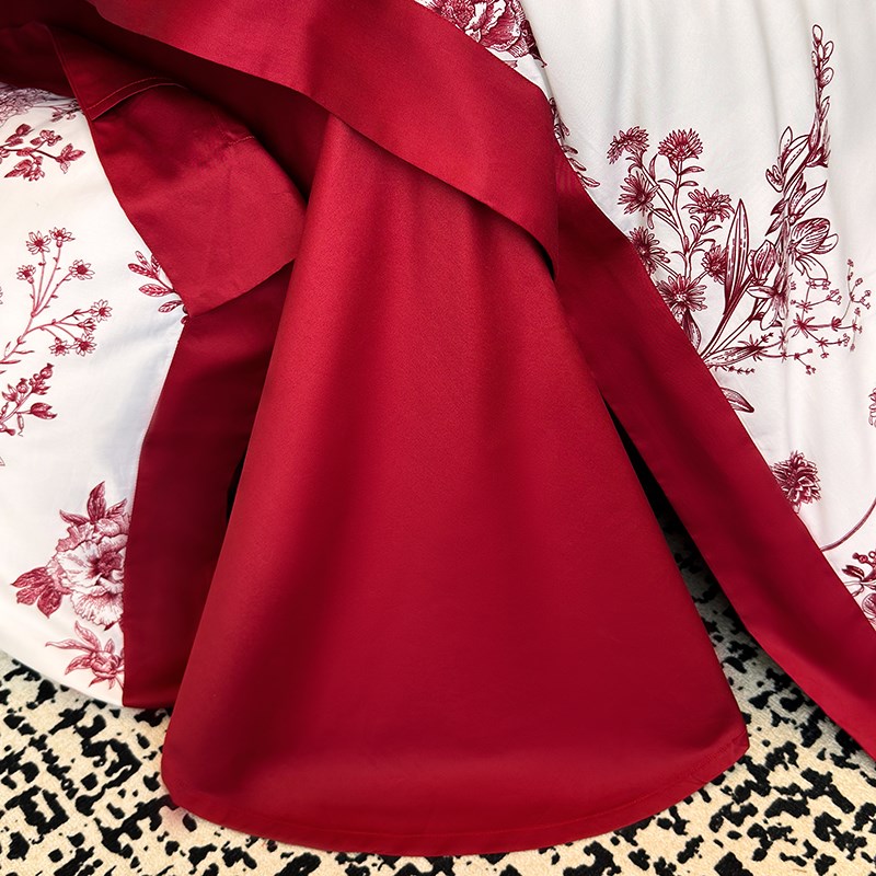 A类200支纯棉印花婚庆四件组大红色床单被套婚Q房全棉结婚床上用