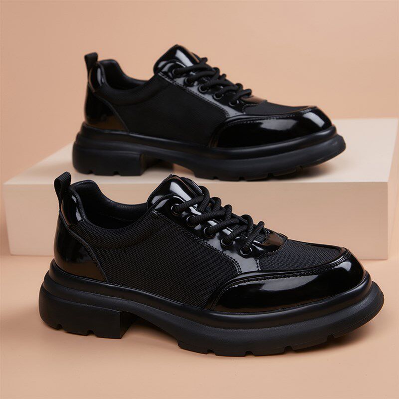 皮鞋男款2025新款夏季薄款透气年轻款I运动休闲英伦风黑色软皮男