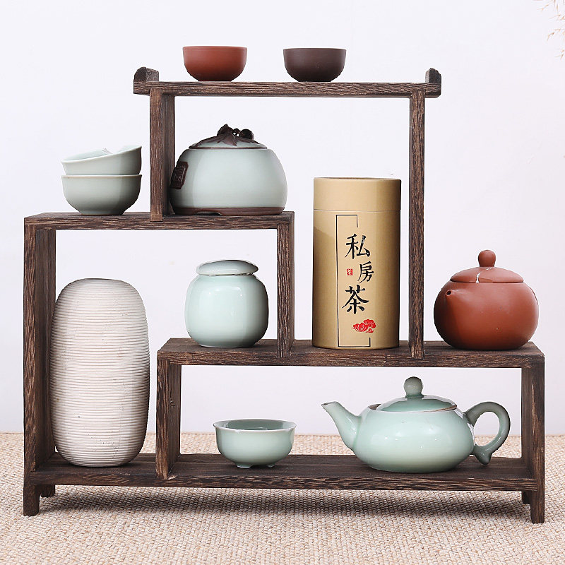 实木置物架茶具桌面紫砂壶架博古架多宝阁茶N棚摆架茶架飘窗收纳